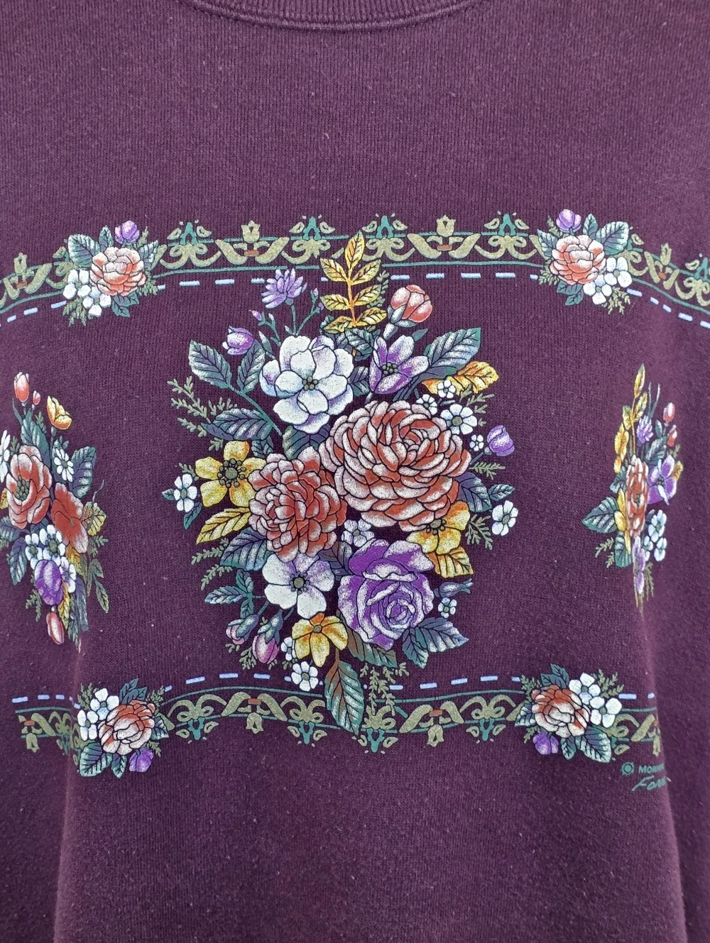 Vintage Morning Sun Floral Sweatshirt Purple Cottagecore Large